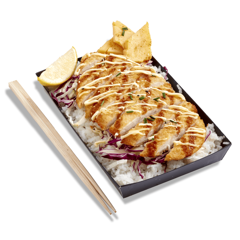 Bento composé de riz blanc et escalope de poulet Katsu