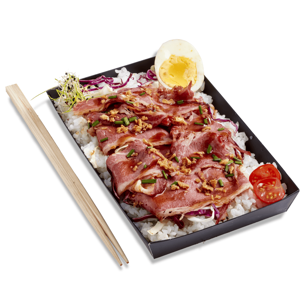 Bento-Wagyu Bento composé de riz blanc et pastrami de boeuf Wagyu