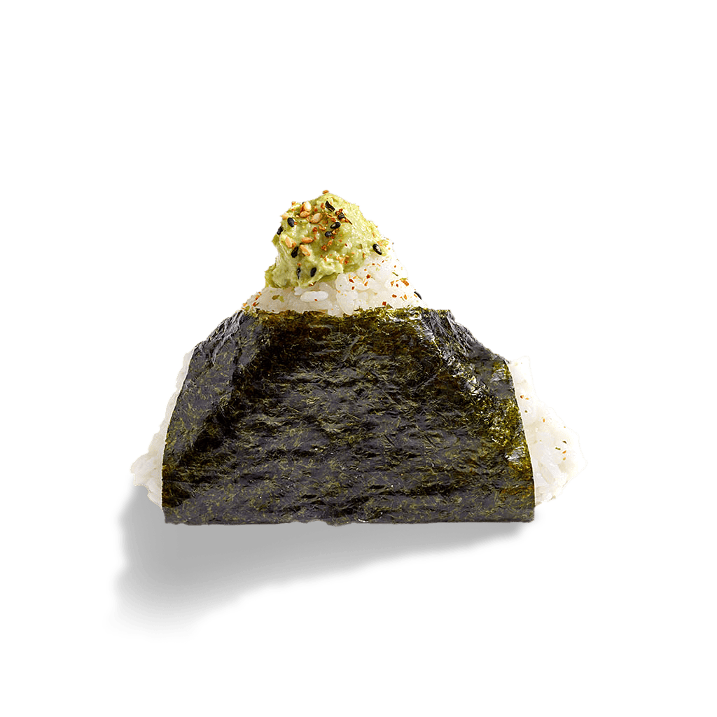 Onigiri-Avocat Onigiri Avocat : Boulette de riz vinaigré farcie à l'avocat et sésame