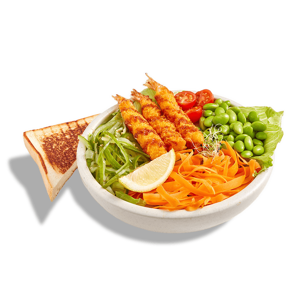 Salade-Ebi-Fry Salade de crudité et crevettes panées Ebi Fry