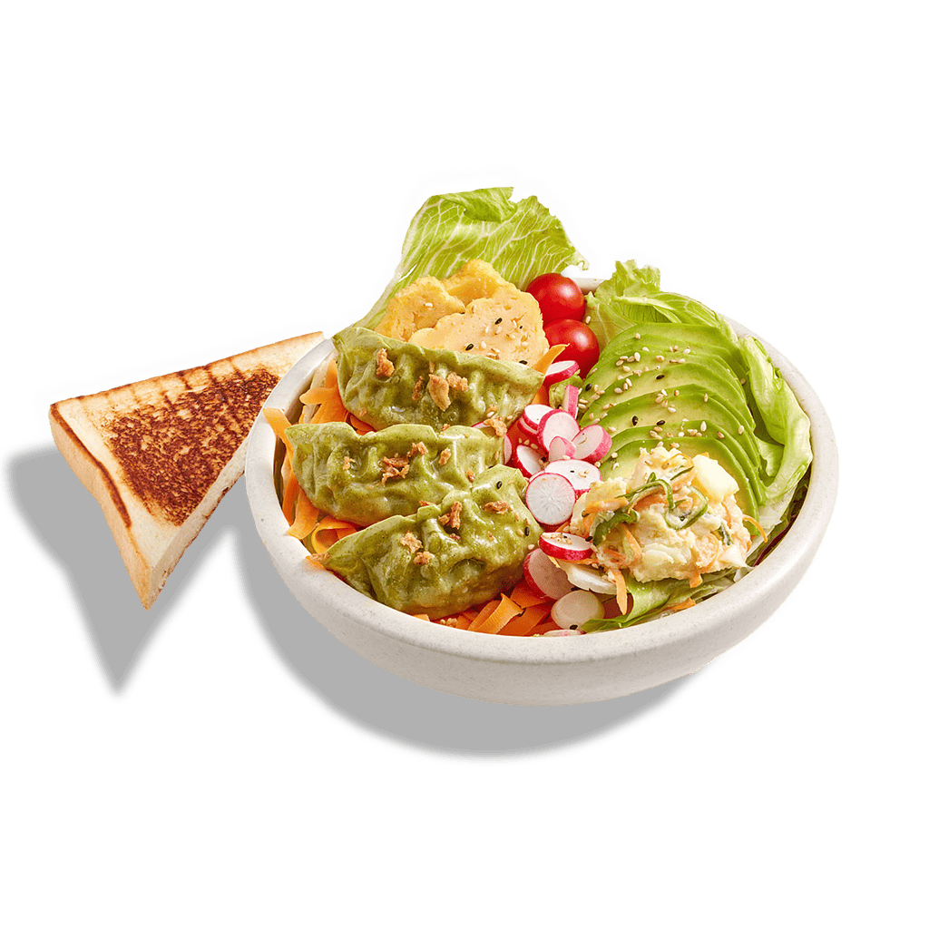 Salade de crudités et Raviolis aux légumes Gyoza Yasaï vert